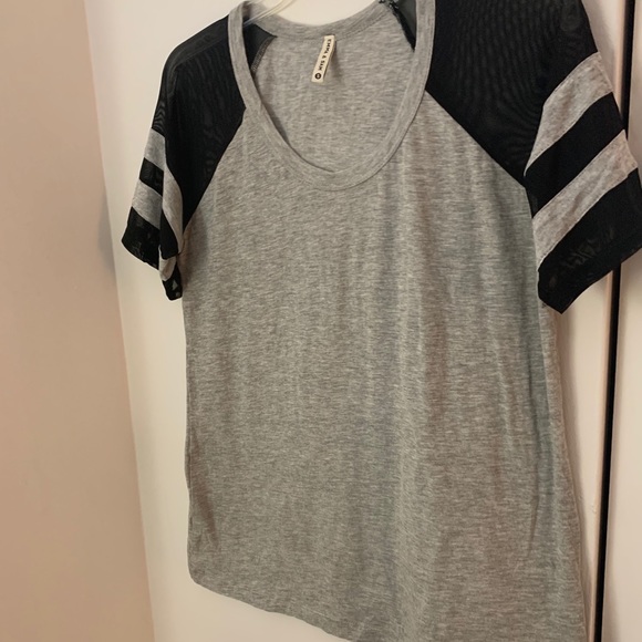 Emma & Sam Grey Tee Shirt With Black Mesh Details - Picture 3 of 8